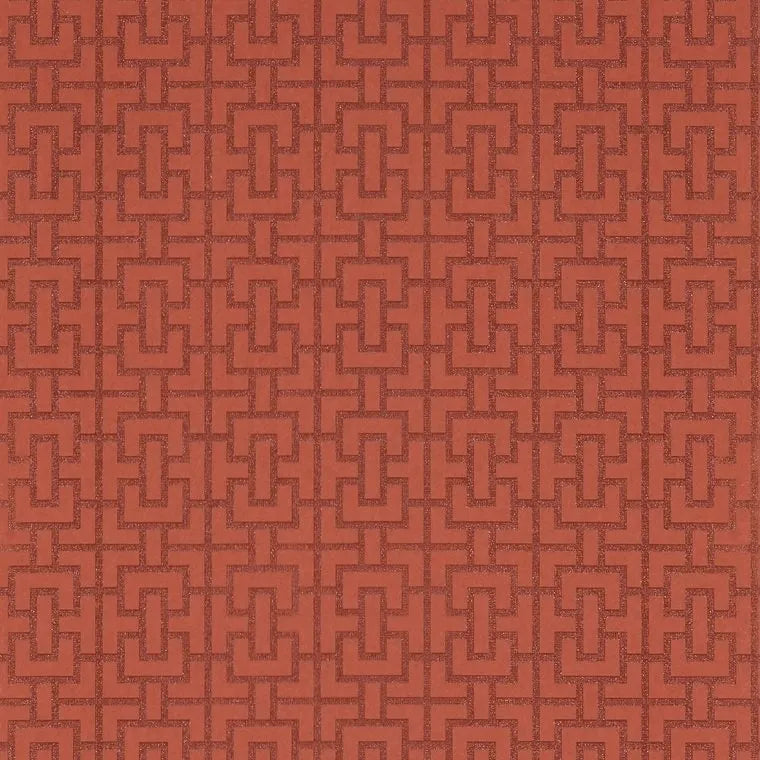 Closeup of a wallpaper showing its Art-Deco, Chainlink, Contemporary, Two-tone pattern, color, and subtle texture.
