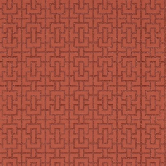 Closeup of a wallpaper showing its Art-Deco, Chainlink, Contemporary, Two-tone pattern, color, and subtle texture.
