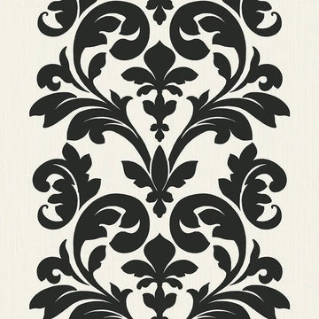 Closeup of a wallpaper showing its Damask, Monochrome, Two-tone pattern, color, and subtle texture.