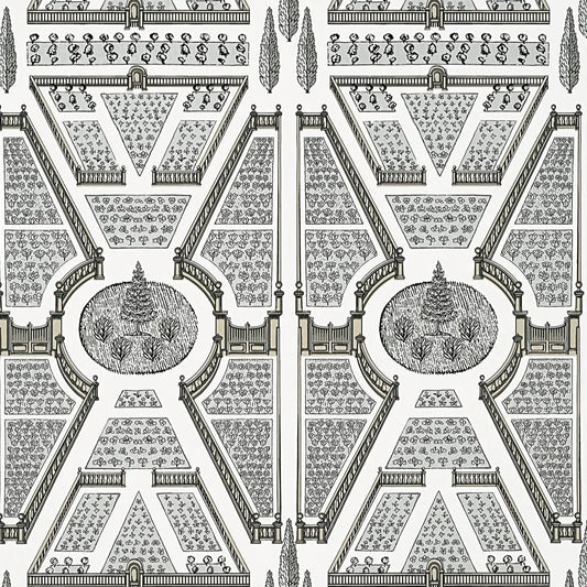 Closeup of a wallpaper showing its Chinoisserie, Contemporary, Geometric, Monochrome, Two-tone pattern, color, and subtle texture.