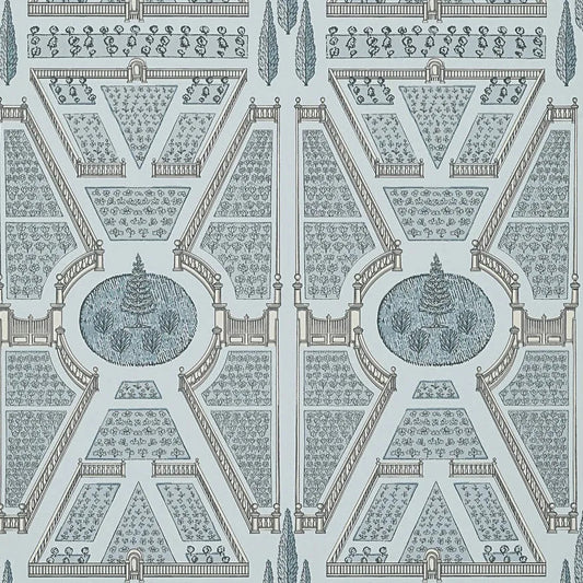 Closeup of a wallpaper showing its Chinoisserie, Contemporary, Geometric, Two-tone pattern, color, and subtle texture.