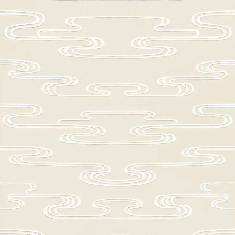 Closeup of a wallpaper showing its Art-Deco, Geometric, Neutrals, Two-tone pattern, color, and subtle texture.