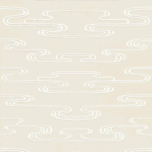 Closeup of a wallpaper showing its Art-Deco, Geometric, Neutrals, Two-tone pattern, color, and subtle texture.