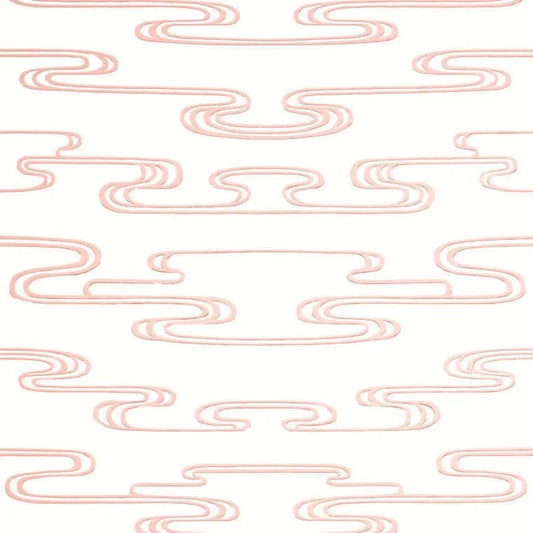 Closeup of a wallpaper showing its Art-Deco, Two-tone pattern, color, and subtle texture.