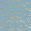 Closeup of a wallpaper showing its Art-Deco, Two-tone pattern, color, and subtle texture.