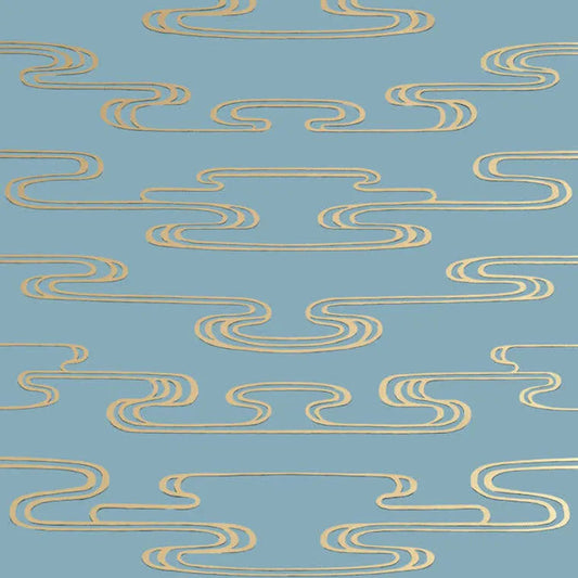 Closeup of a wallpaper showing its Art-Deco, Two-tone pattern, color, and subtle texture.