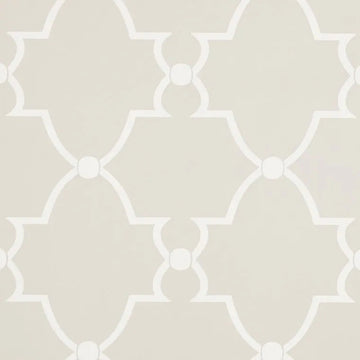 Closeup of a wallpaper showing its Art-Deco, Damask, Neutrals, Two-tone pattern, color, and subtle texture.