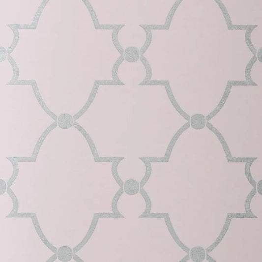 Closeup of a wallpaper showing its Art-Deco, Damask, Two-tone pattern, color, and subtle texture.