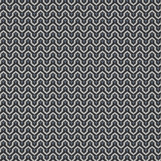 Closeup of a wallpaper showing its Art-Deco, Geometric, Two-tone pattern, color, and subtle texture.