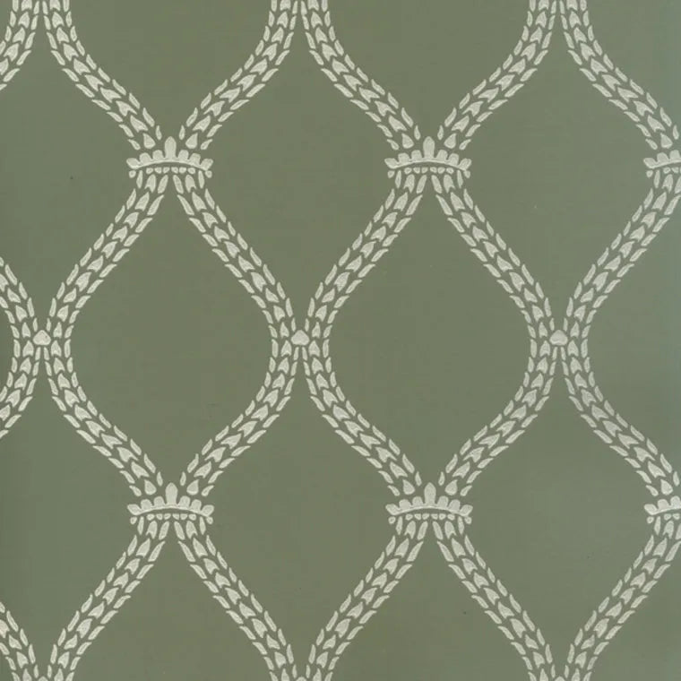 Closeup of a wallpaper showing its Contemporary, Green, Trellis, Two-tone pattern, color, and subtle texture.