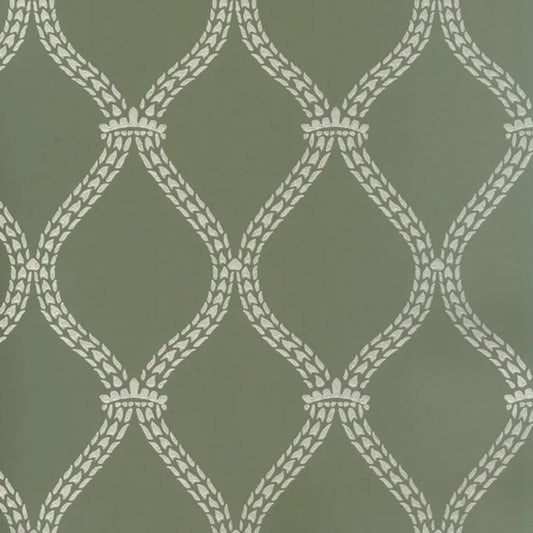 Closeup of a wallpaper showing its Contemporary, Green, Trellis, Two-tone pattern, color, and subtle texture.