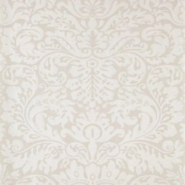 Closeup of a wallpaper showing its Damask, Neutrals pattern, color, and subtle texture.
