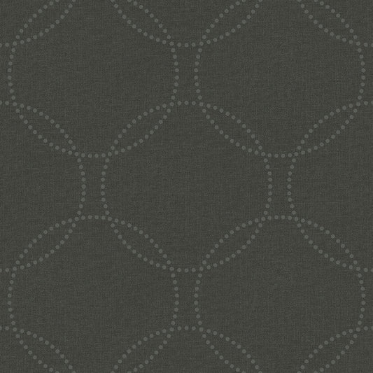 Closeup of a wallpaper showing its Black, Circles, Contemporary, Geometric, Monochrome pattern, color, and subtle texture.