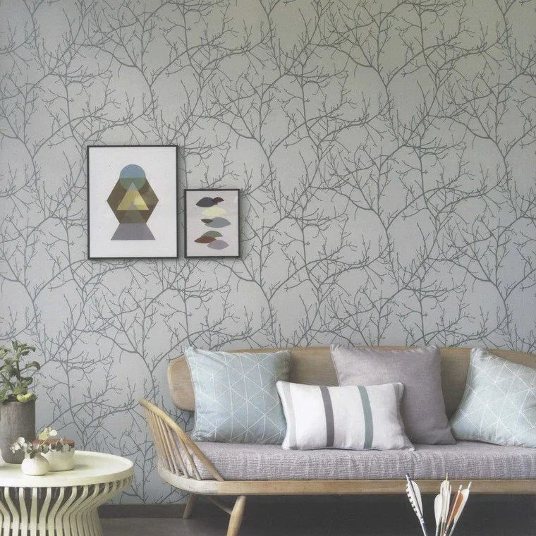 Wallpaper installed in a room showing its full pattern, color