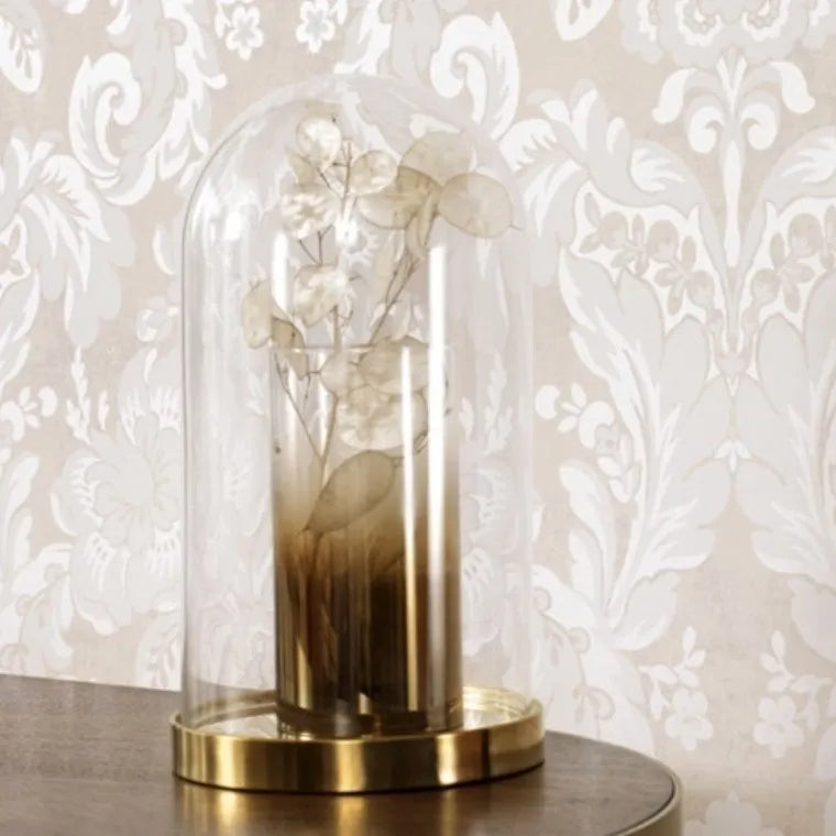 Closeup of a wallpaper showing its Contemporary, Floral, Neutrals, Two-tone pattern, color, and subtle texture.
