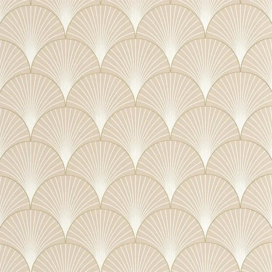 Closeup of a wallpaper showing its Art-Deco, Contemporary, Neutrals, Two-tone pattern, color, and subtle texture.