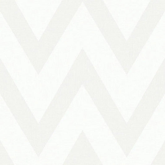 Closeup of a wallpaper showing its Chevron, Monochrome, Neutrals, Paperweave, Two-tone pattern, color, and subtle texture.