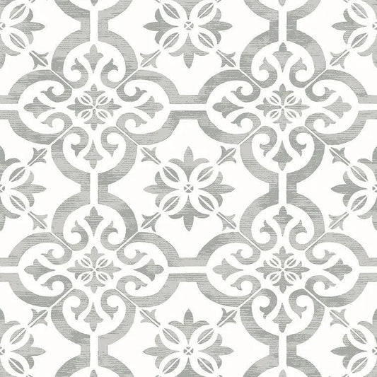 Closeup of a wallpaper showing its Art-Deco, Geometric, Monochrome, Tiles, Two-tone pattern, color, and subtle texture.