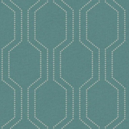 Closeup of a wallpaper showing its Contemporary, Geometric, Green, Trellis, Unicolour pattern, color, and subtle texture.