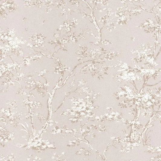 Closeup of a wallpaper showing its Floral, Neutrals, Two-tone pattern, color, and subtle texture.