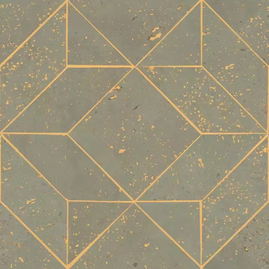 Closeup of a wallpaper showing its Cork, Geometric, Green pattern, color, and subtle texture.