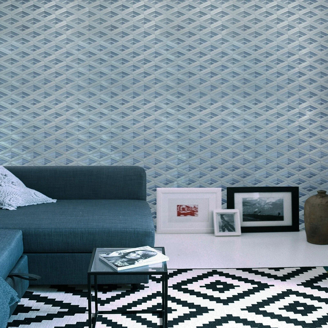Diamond 3D blue and silver wallpaper