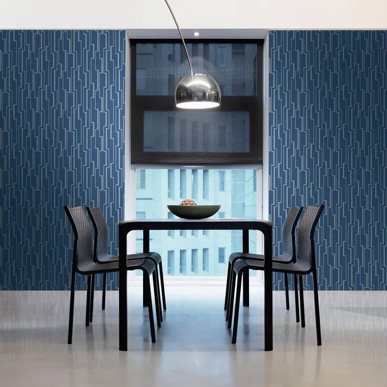 Closeup of a wallpaper showing its Contemporary, Geometric, Neutrals, Two-tone pattern, color, and subtle texture.