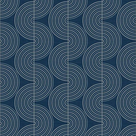 Closeup of a wallpaper showing its Blue, Contemporary, Waves pattern, color, and subtle texture.