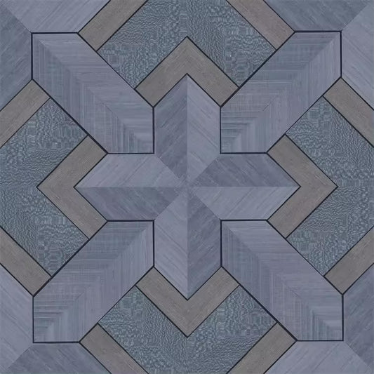 Closeup of a wallpaper showing its Blue, Geometric, Wood-veneer pattern, color, and subtle texture.