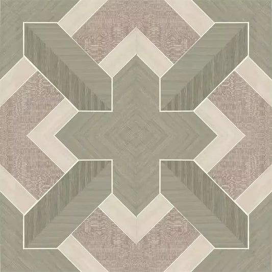 Closeup of a wallpaper showing its Geometric, Green, Wood-veneer pattern, color, and subtle texture.
