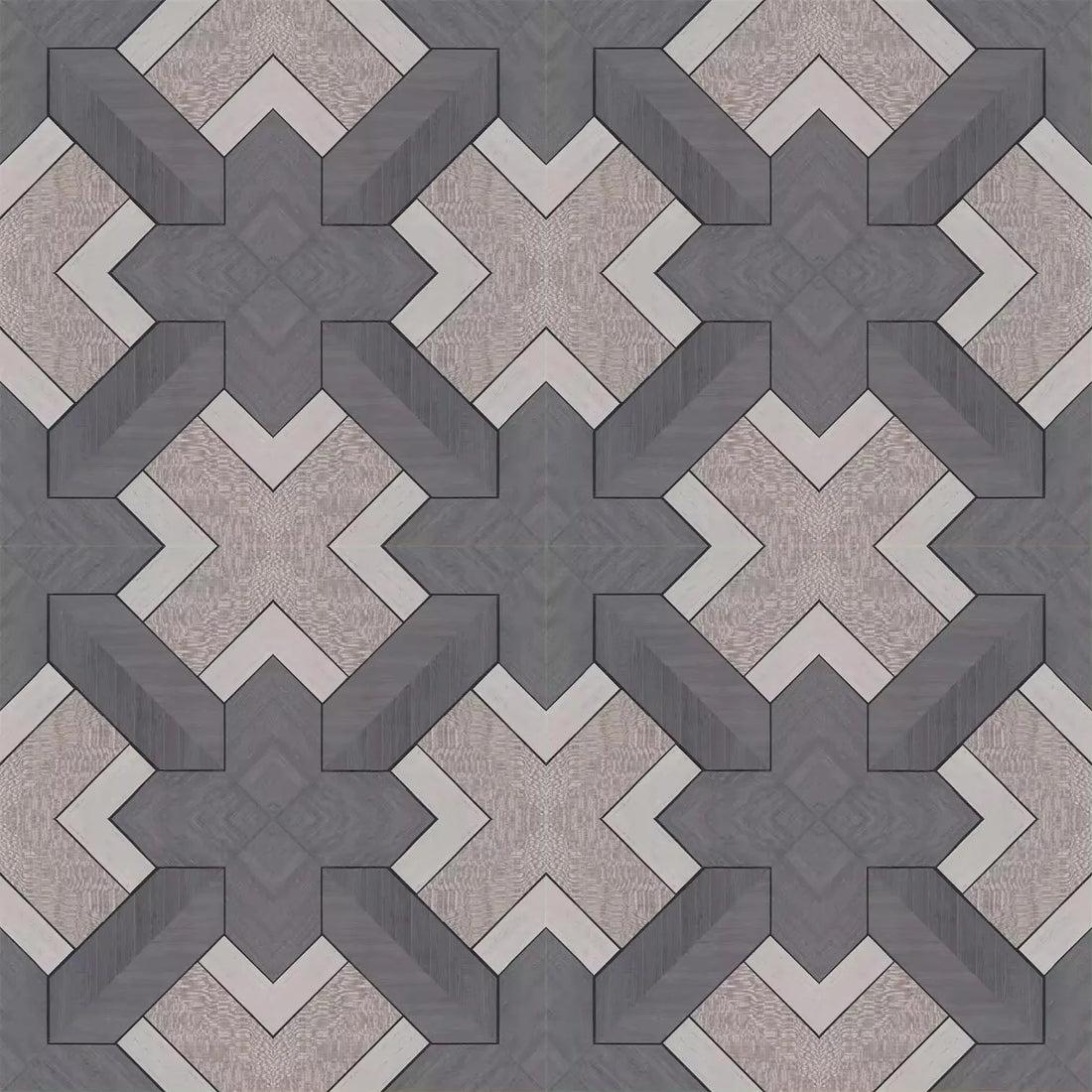 Closeup of a wallpaper showing its Black, Geometric, Taupe, Wood-veneer pattern, color, and subtle texture.