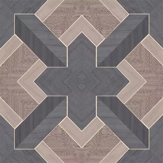Closeup of a wallpaper showing its Black, Brown, Geometric, Wood-veneer pattern, color, and subtle texture.