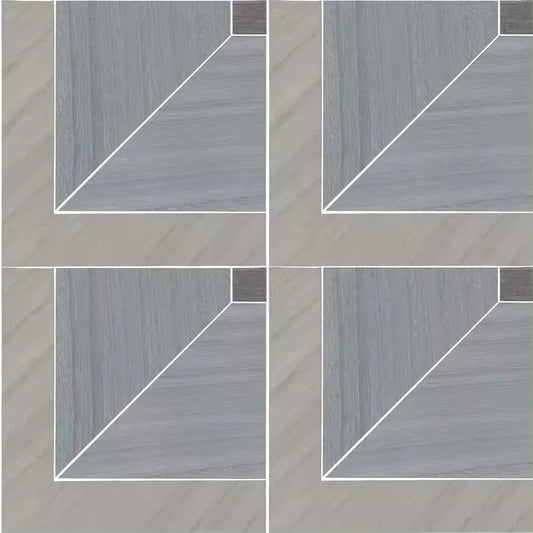 Closeup of a wallpaper showing its Blue, Geometric, Wood-veneer pattern, color, and subtle texture.