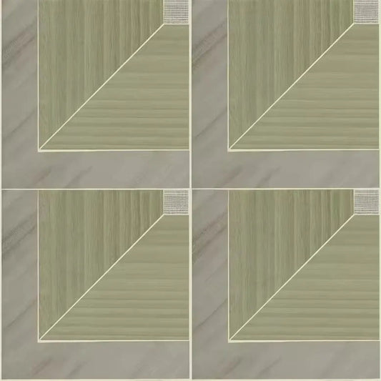 Closeup of a wallpaper showing its Geometric, Green, Wood-veneer pattern, color, and subtle texture.