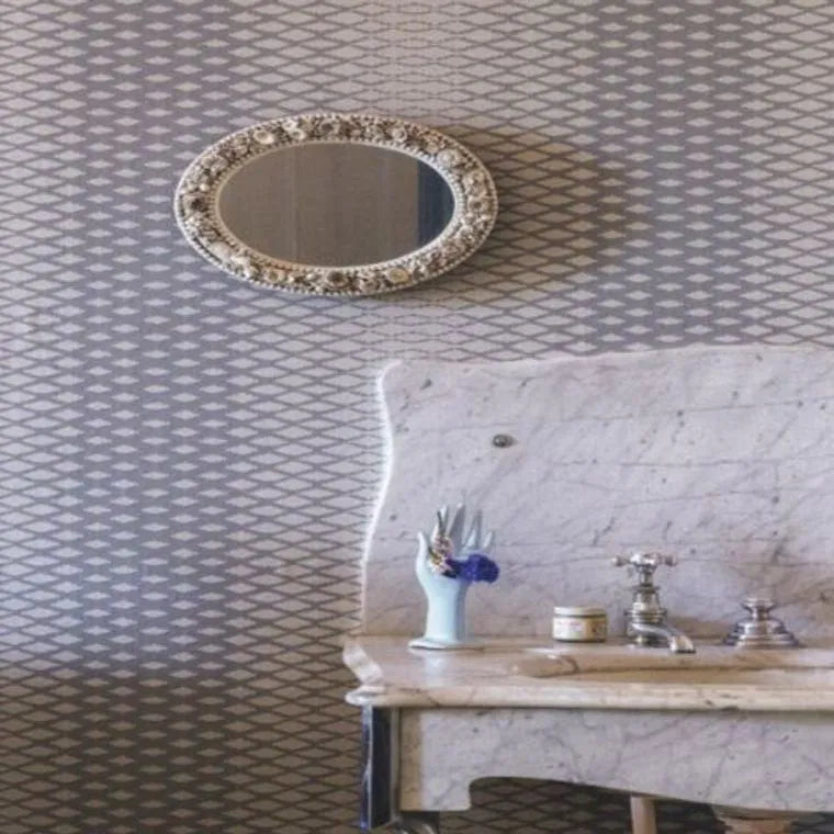 Wallpaper installed in a room showing its full pattern, color
