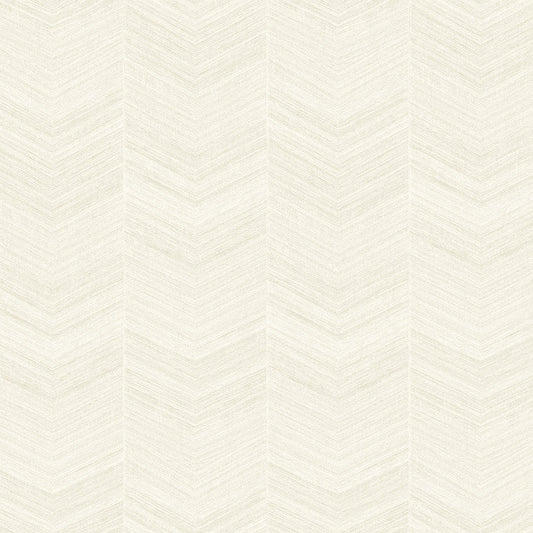 Closeup of a wallpaper showing its Chevron, Cream, Neutrals pattern, color, and subtle texture.
