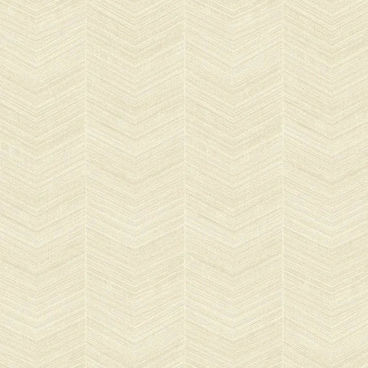 Closeup of a wallpaper showing its Chevron, Cream, Neutrals pattern, color, and subtle texture.