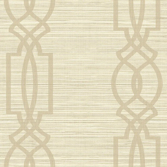 Closeup of a wallpaper showing its Cream, Geometric, Neutrals, Textile, Trellis pattern, color, and subtle texture.