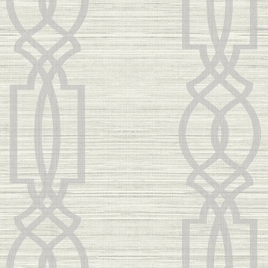Closeup of a wallpaper showing its Geometric, Monochrome, Textile, Trellis pattern, color, and subtle texture.