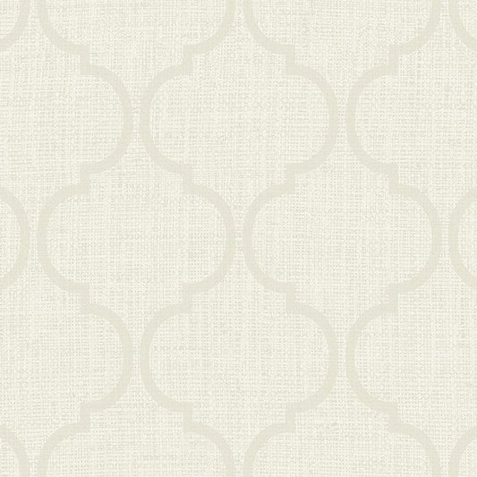 Closeup of a wallpaper showing its Cream, Neutrals, Trellis, Unicolour, Vinyl pattern, color, and subtle texture.