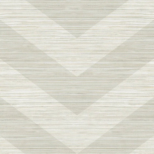 Closeup of a wallpaper showing its Chevron, Neutrals, Vinyl pattern, color, and subtle texture.