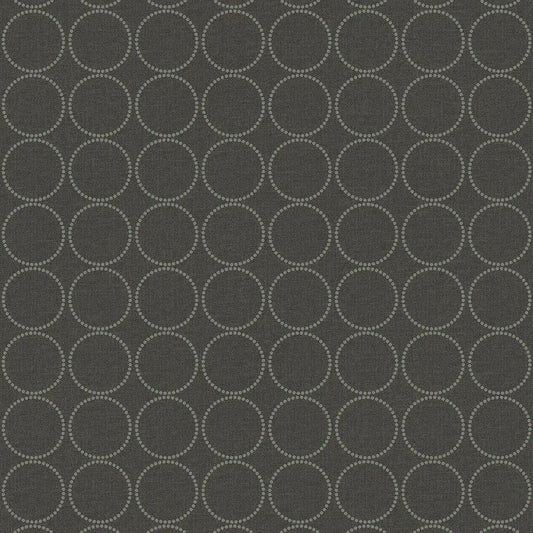 Closeup of a wallpaper showing its Black, Circles, Contemporary, Monochrome pattern, color, and subtle texture.
