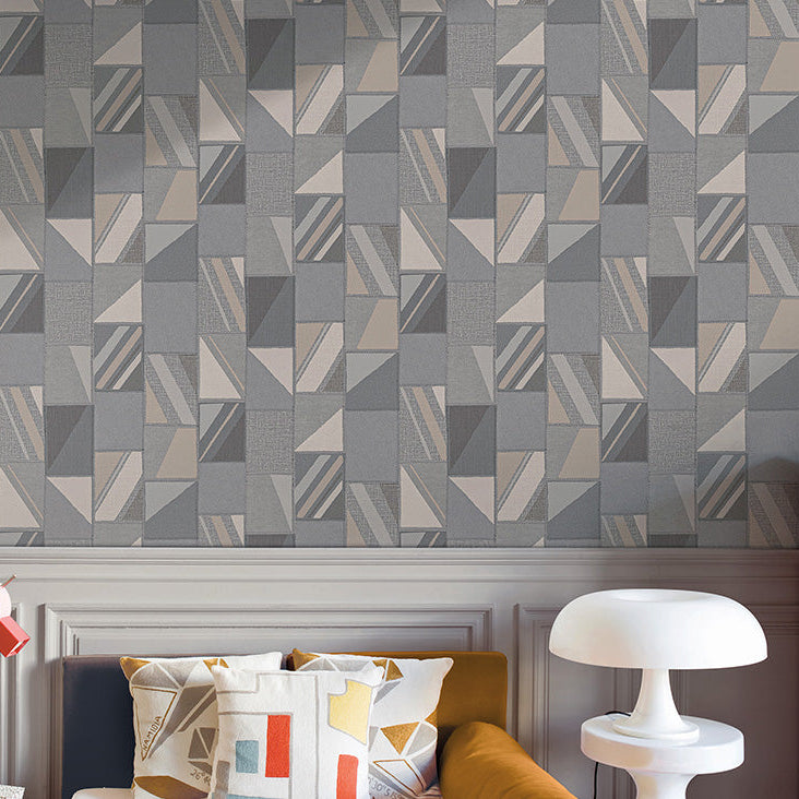 Woven rectangle patches in white and light grey on a cream background