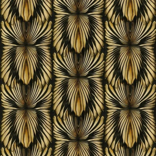 Closeup of a wallpaper showing its Art-Deco, Black, Gold, Luxury, Textures, Vinyl pattern, color, and subtle texture.