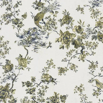 Closeup of a wallpaper showing its Birds, Floral, Gold, Luxury, Nature, Textures, Vinyl, White pattern, color, and subtle texture.