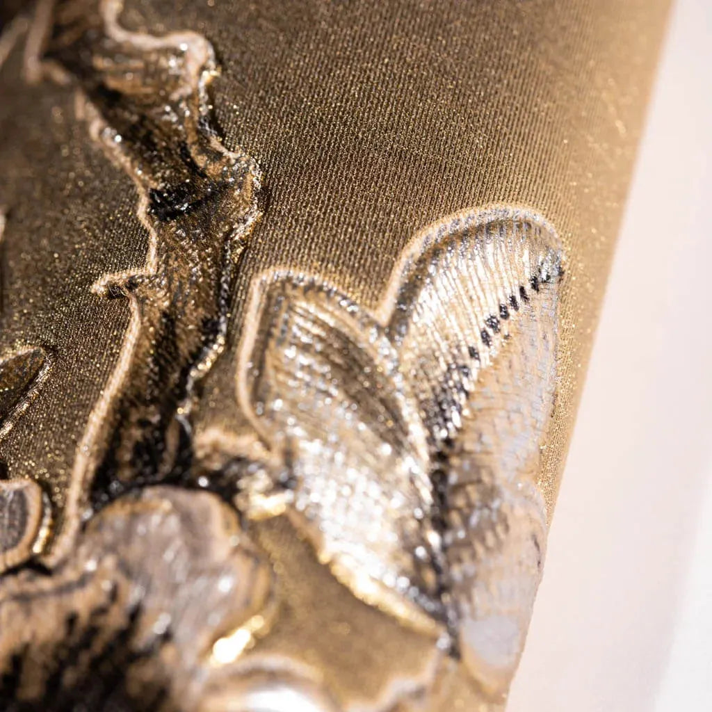 Wallpaper installed in a room showing its full pattern, color