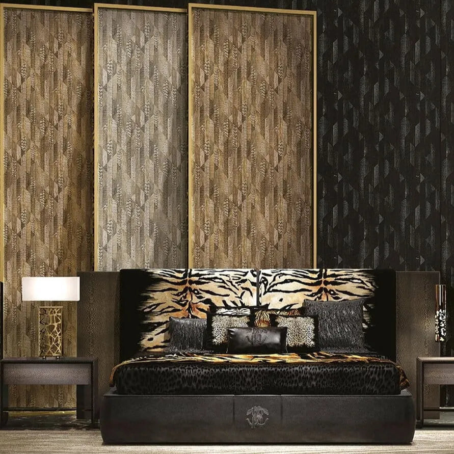 Closeup of a wallpaper showing its Brown, Gold, Luxury, Stripes, Textures, Vinyl pattern, color, and subtle texture.