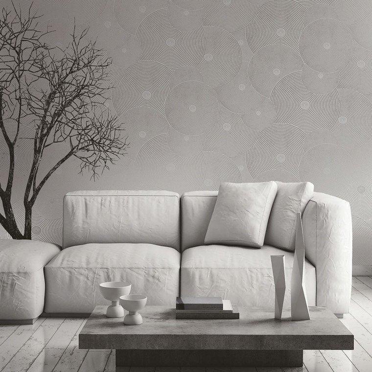 Closeup of a wallpaper showing its Circles, Neutrals, Unicolour pattern, color, and subtle texture.