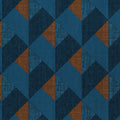 Geometric pattern with blue and brown triangles on a textured fabric background
