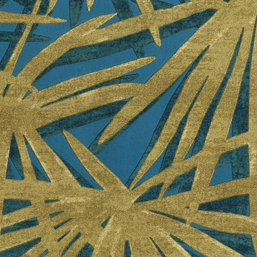 Gold geometric pattern on a blue background